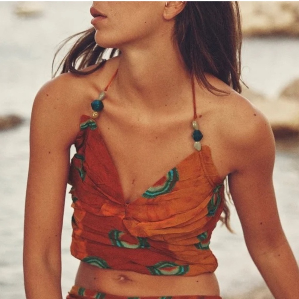Zara Orange and Green Crop Top